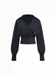 V-neck Long Sleeve Cinched Waist Top