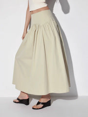 Low Rise Ruched Flared Maxi Skirt