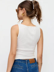 Cotton-blend Floral Graphic Rhinestone Detail Tank Top