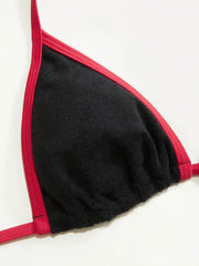 Cotton-Blend Halter Neck Contrasting Binding Triangle Cheeky Bikini Set