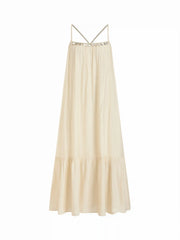 Braided Strap Shell Detail Ruffle Hem Tie Back Oversized Maxi Dress