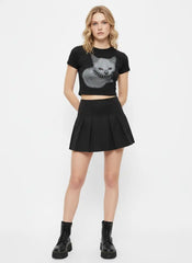 Round Neckline Cat Graphic Tee