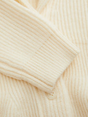 Knit Collar Long Sleeve Ruffle Hem Cinched Waist Button Cardigan