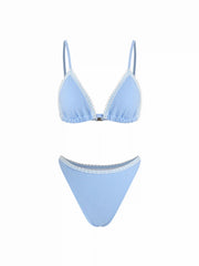 Lace Trim Triangle 3-pieces Bikini Set With Sheer Sarong