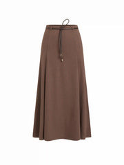 Cotton-blend Mid Rise Ruffle Maxi Skirt With Belt