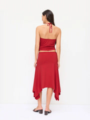 Halter Neck Top & Mid Rise Ruched Asymmetrical Midi Skirt Set