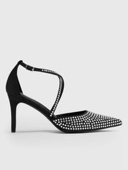 ANKLE STRAP RHINESTONE-EMBELLISHED POINTED TOE HEELS