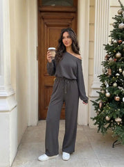 Asymmetrical Neck Drawstring Oversized Jumpsuit