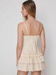 Cotton-blend Sweetheart Striped Ruffled A-line Mini Dress