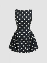 Boat Neck Knotted Polka Dot Backless Mini Dress