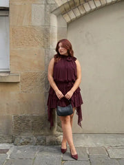 Chiffon Halter Neck Ruffled Ruched Mini Dress Curve & Plus