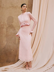 Lace Stand Collar Long Sleeve Ruffle Mermaid Maxi Dress