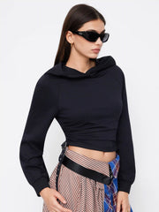 Cotton-Blend Solid Side Belted Hoodie