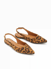 POINTED TOE LEOPARD PRINT SLINGBACK FLATS