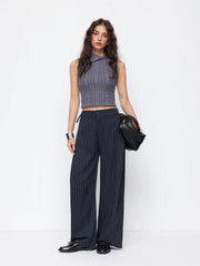Mid Rise Striped Side Knotted Barrel-leg Trousers