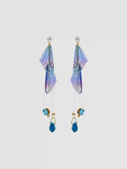 ZIRCON WING & GLASS PENDANT & RHINESTONE EARRINGS