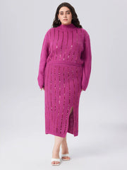 Knitted High Neck Sequins Long Sleeve Crop Top Curve & Plus