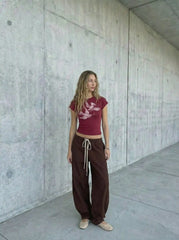 Bird Graphic Cotton Raglan Sleeve Crop Tee