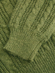 Wool-blend Cable Knit High Neck Solid Long Sleeve Top