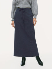 Mid Rise Striped Drawstring Pocket Maxi Skirt