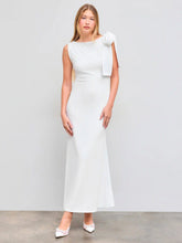 Boat Neck Solid Bowknot Maxi Dress