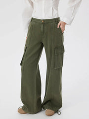 Cider Denim Low Rise Drawstring Wide Leg Cargo Jeans