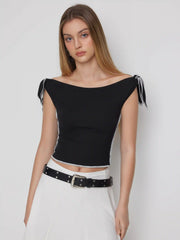 Off-shoulder Colorblock Short Sleeve Tee