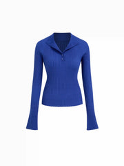 Knit Collar Button Long Bell Sleeve Top