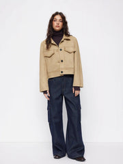 Decorative Stitch Button Suede Jacket