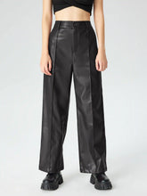 Faux Leather Solid High Waist Wide Leg Trousers