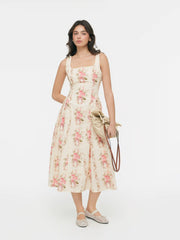 Floral Square Neck Flared Maxi Dress
