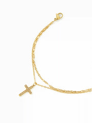 18K GOLD PLATED STAINLESS STEEL CROSS LAYERED BRACELET