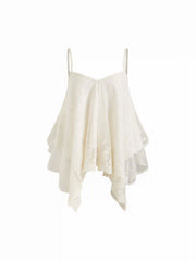 Chiffon Lace V-neck Lace Panel Hanky Hem Cami Blouse
