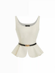 Scoop Neck Ruffled Peplum Tank Top With Belt