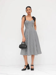 Sweetheart Gingham Bowknot Midi Dress