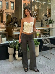 Low Rise Ruched Straight Leg Trousers