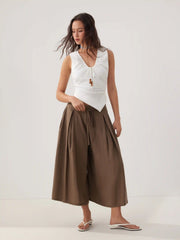 Linen-blend Low Rise Drawstring Wide Leg Cropped Trousers