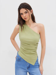 Asymmetrical Ruched Split Tank Top