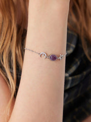 AMETHYST CRYSTAL & RHINESTONE MOON & RHINESTONE STAR CHAIN BRACELET