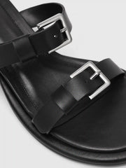 Faux Leather Double Buckle Strap Stiletto Heeled Sandals