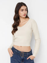 100% Wool V-neck Solid Ruched Long Sleeve Top
