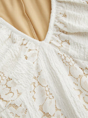 Lace V-neck Ruffle Sleeve Ruched Flared Maxi Dress