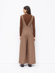 Wool-look V-neck Houndstooth Wide Leg Overalls