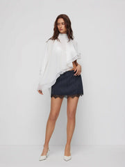 Stripe Low Rise Lace Trim A-line Mini Skirt