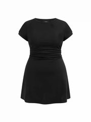 Cotton-blend Round Neckline Ruched Mini Dress Curve & Plus