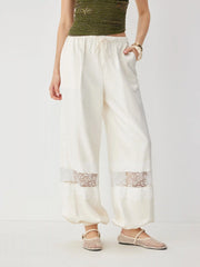 Mid Rise Lace Panel Balloon Pants