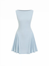 Boat Neck Pleated A-line Mini Dress