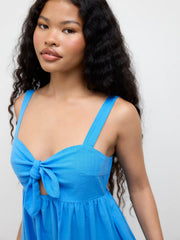 Cotton-blend Sweetheart Bowknot Cut Out Shirred Maxi Dress