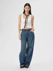 Denim Low Rise Barrel-leg Jeans