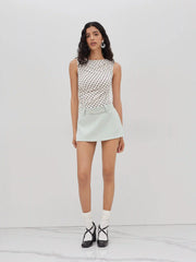 Boat Neck Polka Dot Ruched Bodysuit